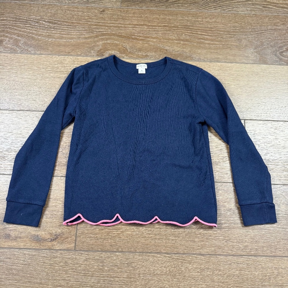 J. Crew Crewcuts Scallop Edge Crewneck Sweatshirt Navy/Pink sz 8 Back to School